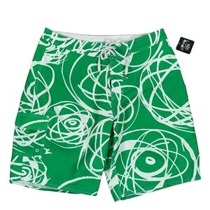 Vintage Stussy x Futura Green & White Atom Bomb Print Board Shorts Size 38